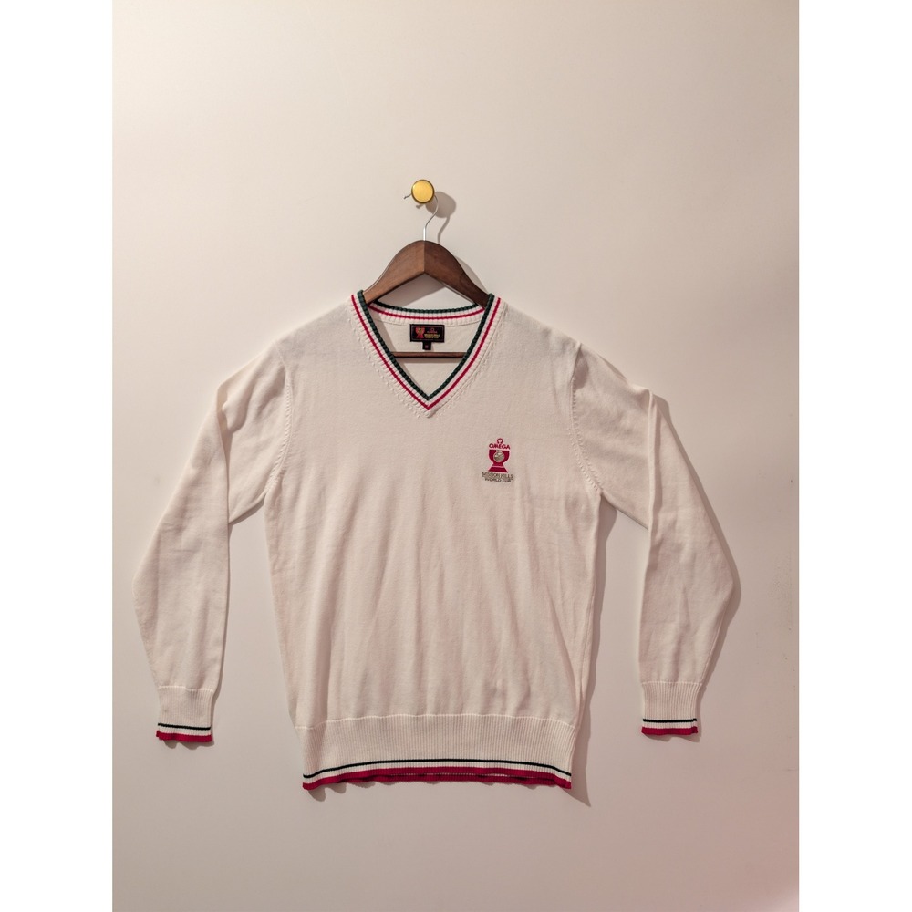 Omega Mission Hills World Cup Sweater Mens Medium White Excellent Golf V-Neck
